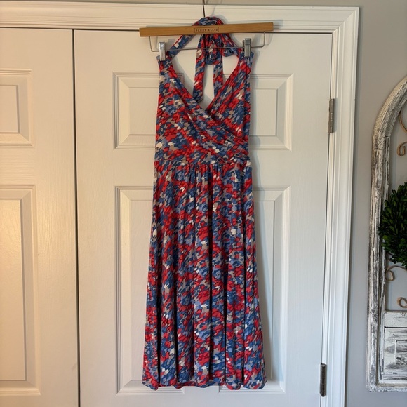 Boden St. Lucia Halter Dress Red White Blue Multi Patriotic Knee Summer Sun 4 - Picture 1 of 7